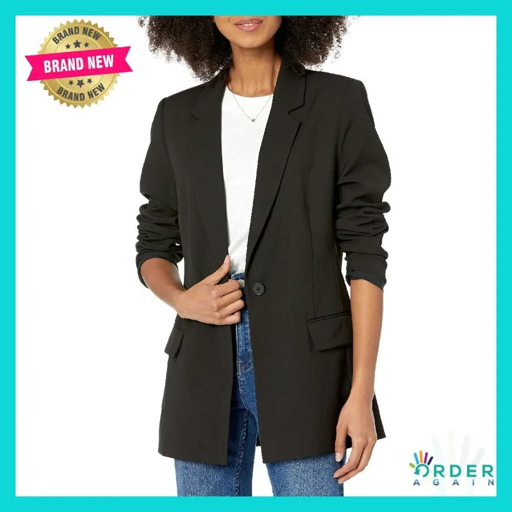 Long Blazer Power Suiting Notched Collar Elegant Minimal Chic Workwear - Picture 1 of 6